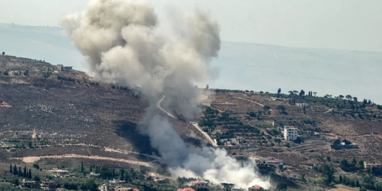 A smoke plume billows during Israeli bombardment of the village of Khiam in south Lebanon near the border with Israel on June 26, 2024. (Rabih Daher/AFP)