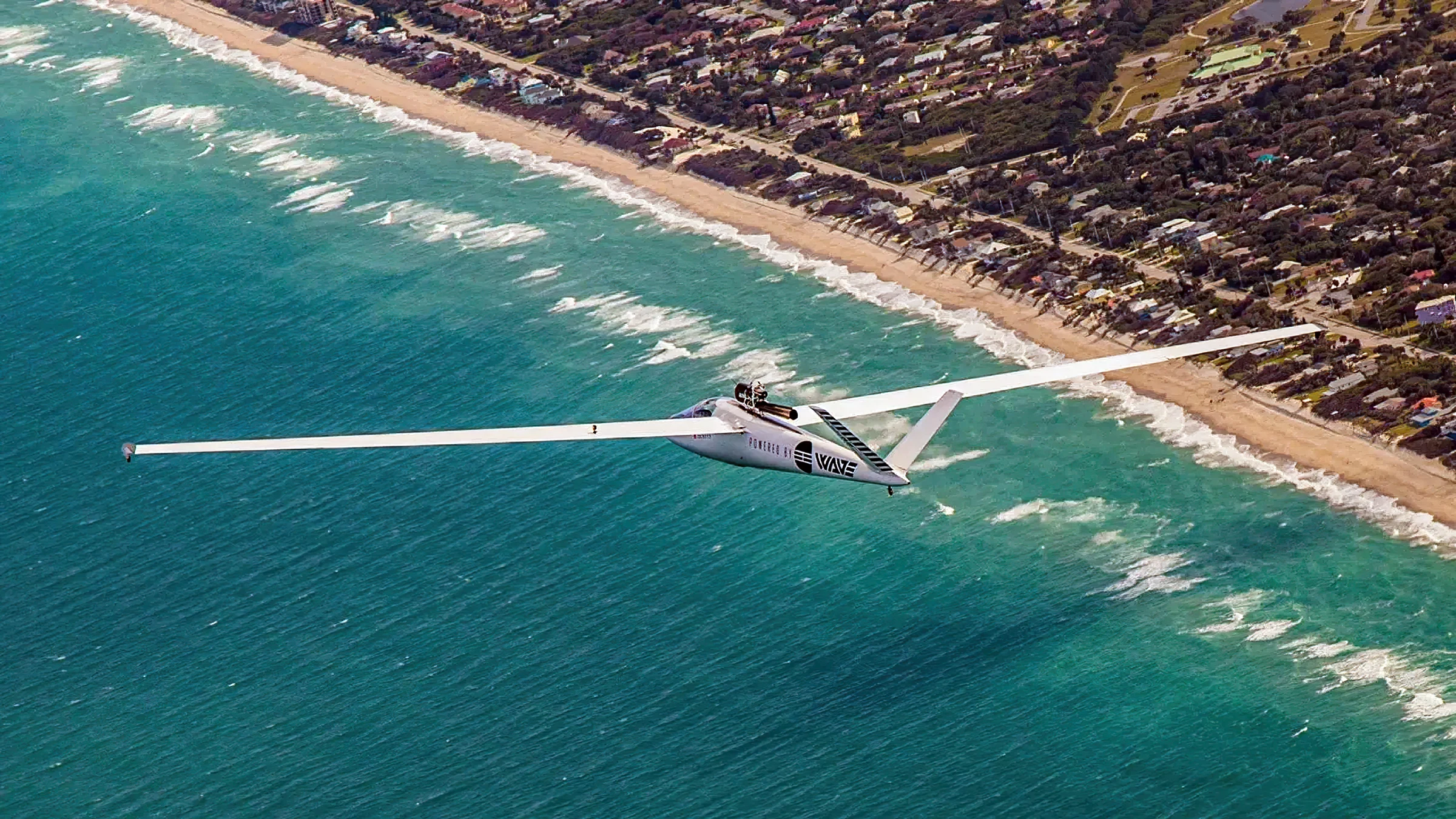 Un avión con un motor pulsejet en la zona superior del fuselaje Wave Engine Corporation 