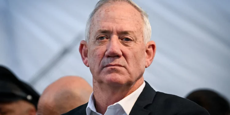 El ministro de Guerra, Benny Gantz, en una ceremonia por el Día de Jerusalén, el 5 de junio de 2024. (Arie Leib Abrams/Flash90)