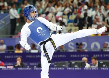 El atleta israelí de taekwondo Asaf Yasur compite en los Juegos Paralímpicos de París 2024 el 29 de agosto de 2024. (Lilach Weiss-Rosenberg)