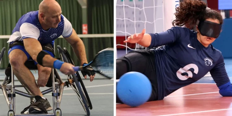 Los abanderados de los Juegos Paralímpicos de Israel 2024, Adam Berdichvehículos eléctricosky (izquierda) y Lihi Ben David. (Lilach Weiss-Rosenberg)