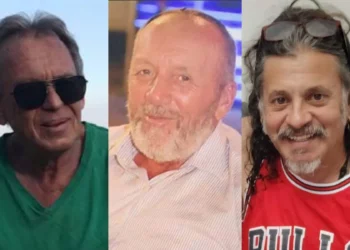 Yuri Birnbaum (izquierda), Yohanan Shchori (centro) y Adrian Marcelo Podsmeser, asesinados en un ataque terrorista con disparos en el cruce del puente Allenby, el 8 de septiembre de 2024. (Cortesía)