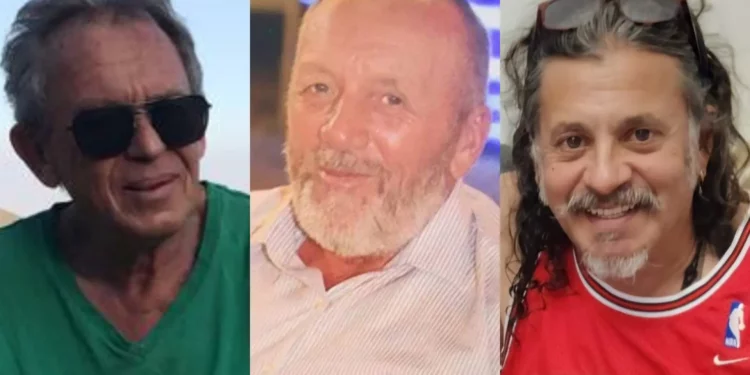 Yuri Birnbaum (izquierda), Yohanan Shchori (centro) y Adrian Marcelo Podsmeser, asesinados en un ataque terrorista con disparos en el cruce del puente Allenby, el 8 de septiembre de 2024. (Cortesía)