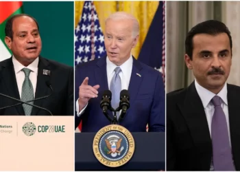 El presidente egipcio, Abdul Fatah el Sisi, el presidente estadounidense, Joe Biden, y el emir de Qatar, Tamim bin Hamad Al Thani. (Collage/AP)