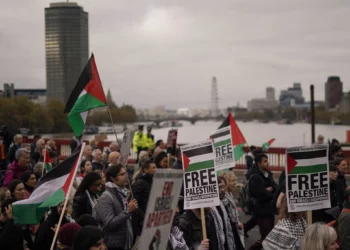 Manifestación en Londres contra el apoyo estadounidense a Israel