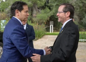 El secretario de Estado de Estados Unidos, Marco Rubio (izquierda), se reúne con el presidente Isaac Herzog en Jerusalén el 16 de febrero de 2025. (Maayan Toaf/GPO)