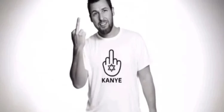 Una versión de Adam Sandler generada por inteligencia artificial aparece en un video de IA repleto de celebridades que rechaza el antisemitismo de Kanye West. (Captura de pantalla X; utilizada de acuerdo con la Cláusula 27a de la Ley de Derechos de Autor)